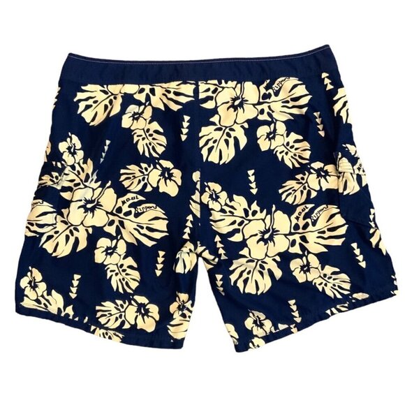 Maui Rippers Hawaiian Floral Board Shorts Mens Size 48 Navy Blue Hibiscus Print - Picture 2 of 8